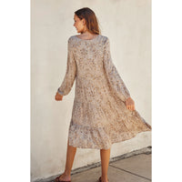 Back of Dress Forum ditsy floral scoop-neck tiered midi dress with tie neckline and bubble sleeves