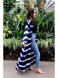 Navy & White Tie-Dye Lightweight Duster