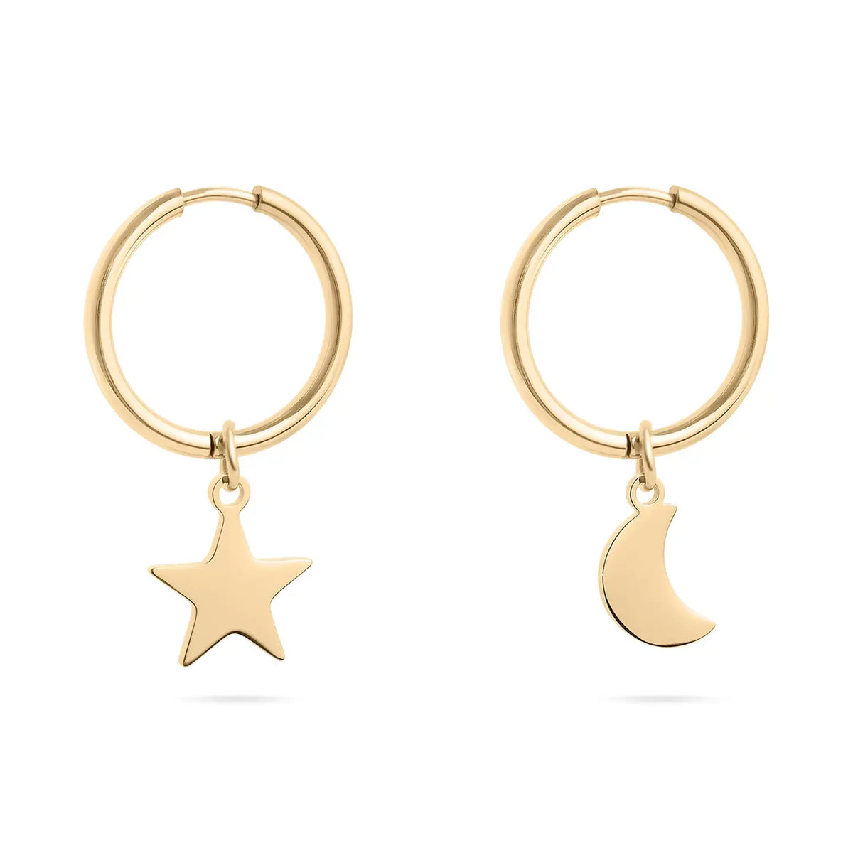 18K PVD Star & Moon Pendant Earrings