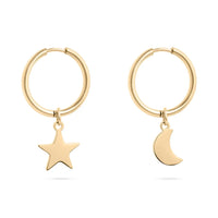 18K PVD Star & Moon Pendant Earrings