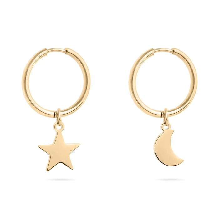 18K PVD Star & Moon Pendant Earrings