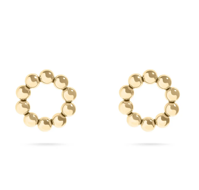 8K gold plated circle ball stud earrings by Cashato, minimalist round design with polished finish, shown on white background.
