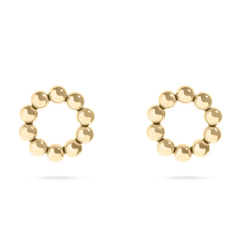 8K gold plated circle ball stud earrings by Cashato, minimalist round design with polished finish, shown on white background.