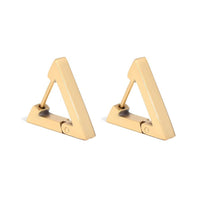 Pair of gold triangle-shaped earrings on a white background